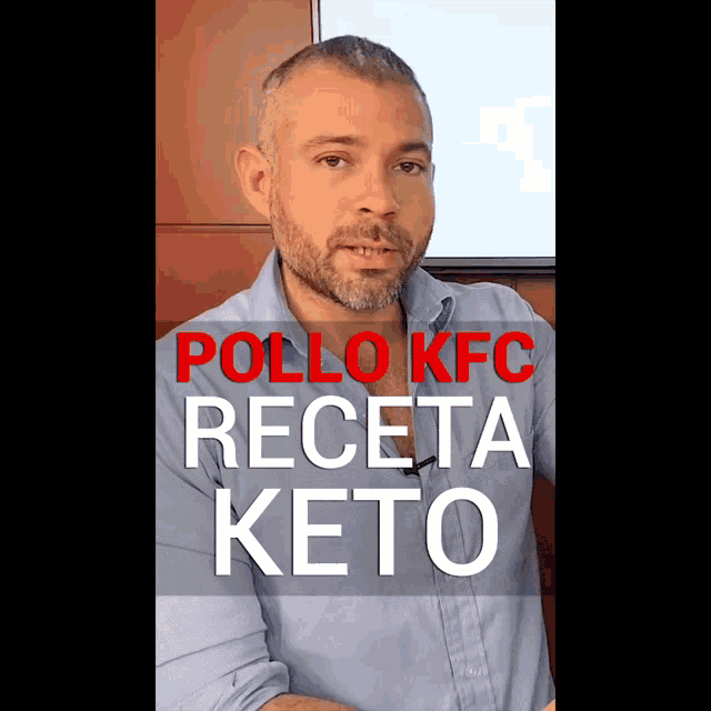 a man in a blue shirt talks about pollo kfc