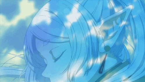 a drawing of a woman with long blue hair