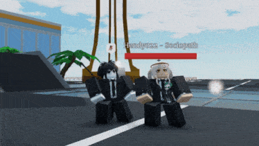 two roblox characters are standing next to each other with the name handy022 visible in the upper left corner