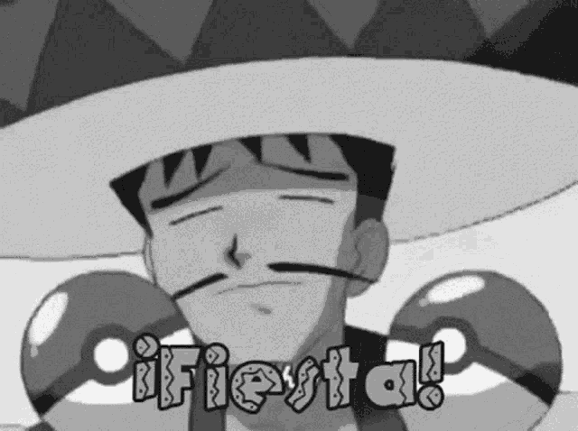 a black and white cartoon of a man wearing a sombrero and boxing gloves with the words fiesta on the bottom