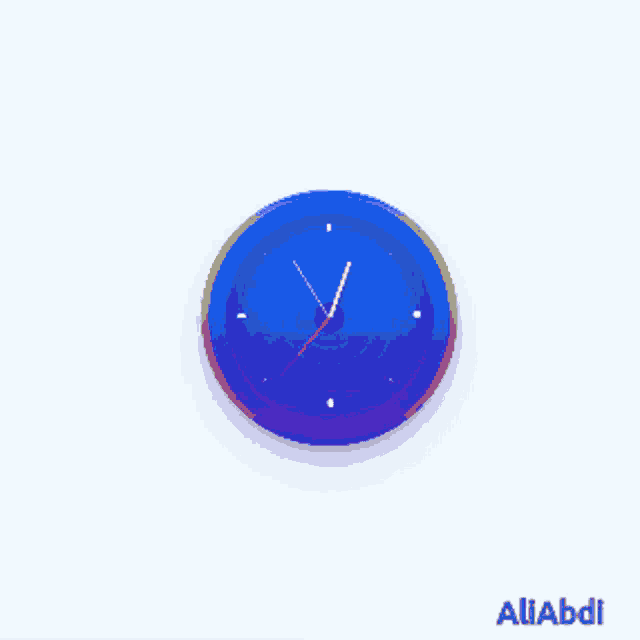 a blue clock with the word aliabdi on the bottom right