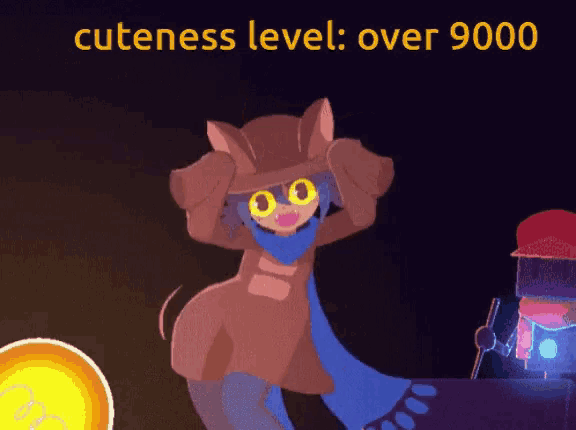 a cartoon drawing of a cat with the words cuteness level over 9000 on the bottom