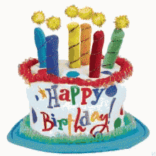 a birthday cake with candles and the words happy birthday