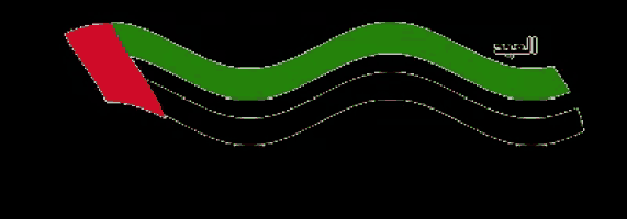 a black background with arabic writing and a green and red ribbon