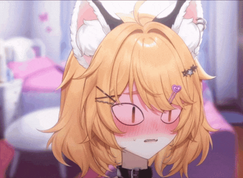 a girl with cat ears has a pink heart on her head