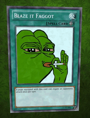 a card that says blaze it faggot on the top