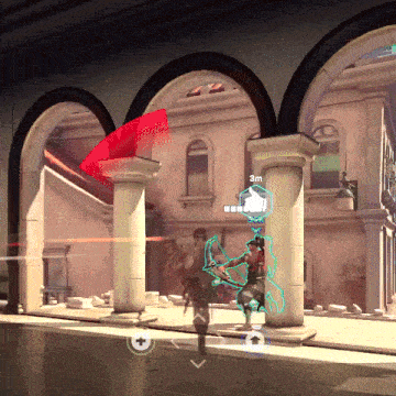 a video game scene with a red arrow pointing to the 3m