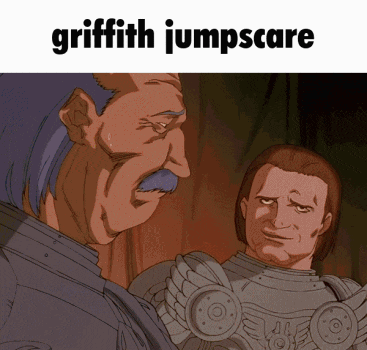two men are standing next to each other and the words griffith jumpscare are above them