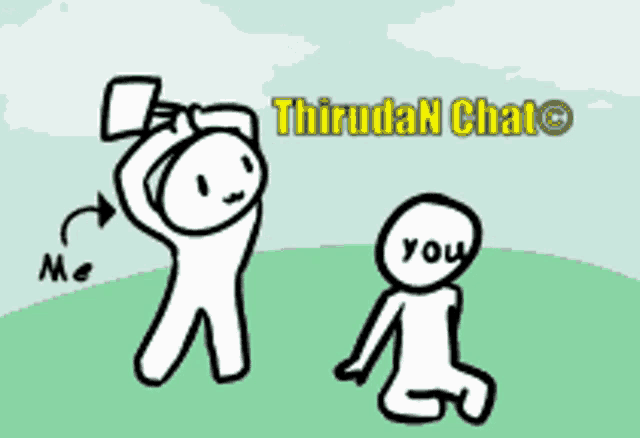 a cartoon of a man kneeling down next to another man with the words thiruda n chat on the bottom