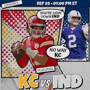 an advertisement for a football game featuring kc and ind