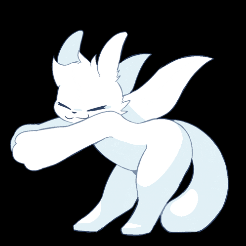 a drawing of a white cat with wings and a black background
