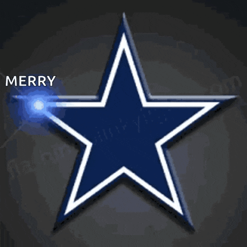 a blue and white star with the words merry written below it