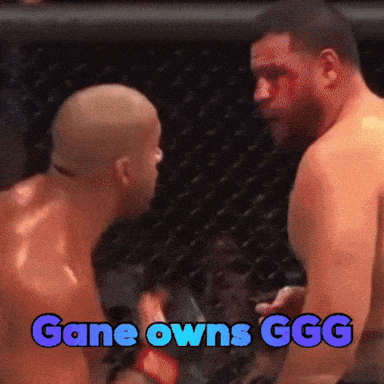 a picture of two men in a boxing ring with the caption gane owns gg