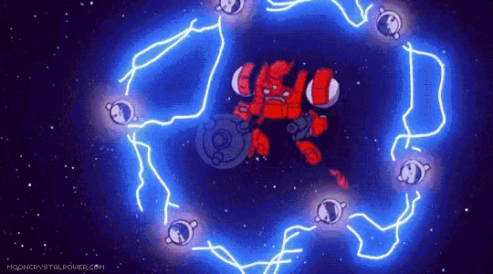 a cartoon of a robot surrounded by lightning bolts with the website mooncrystalpower.com in the corner