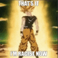 goku from dragon ball z is standing in front of a yellow light .