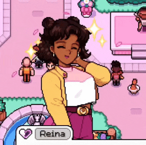 a pixel art drawing of a girl named reina in a video game .