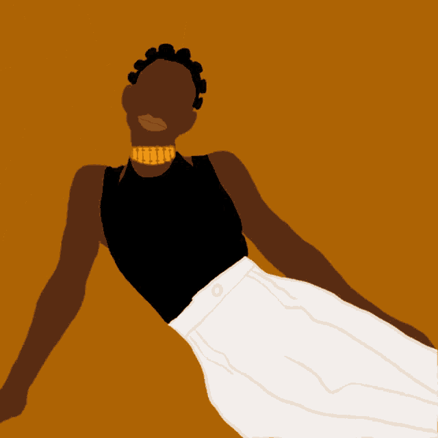 a woman in a black top and white skirt is laying down in front of the words respect black