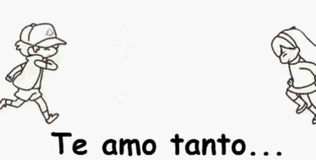 a drawing of a boy and a girl with the words te amo tanto written below them