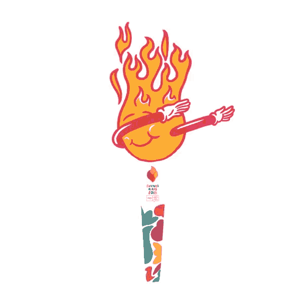 a cartoon illustration of a torch with flames and the year 2001