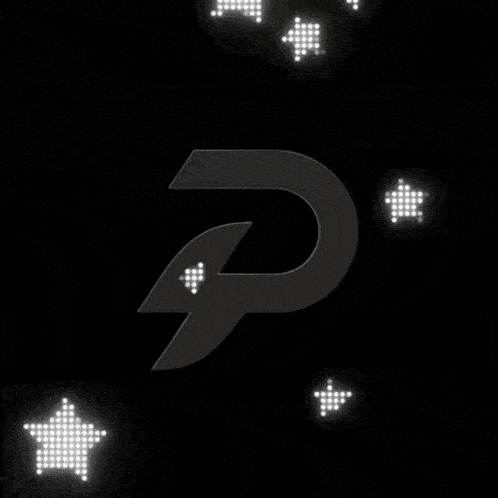 the letter p is on a black background with white stars