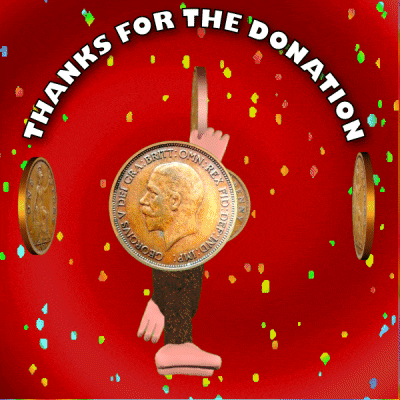 a red background with coins and the words thanks for the donation on it