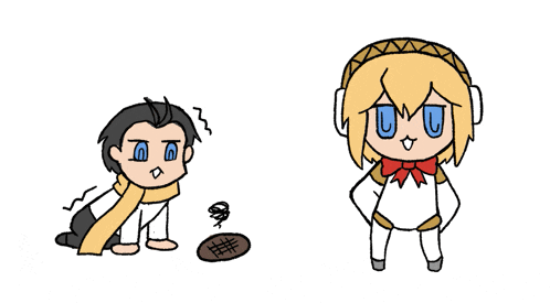 a cartoon of a man kneeling down next to a girl
