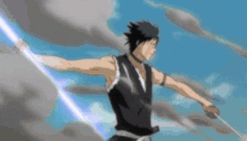 a pixel art of a man holding a sword in his hand