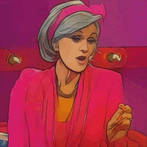 a cartoon of a woman in a pink jacket