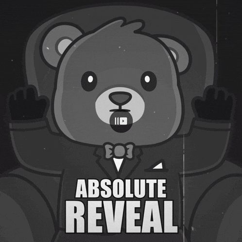 a teddy bear with the words absolute reveal behind it