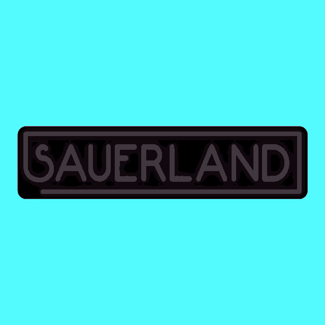 a neon sign that says sauerland on it on a blue background