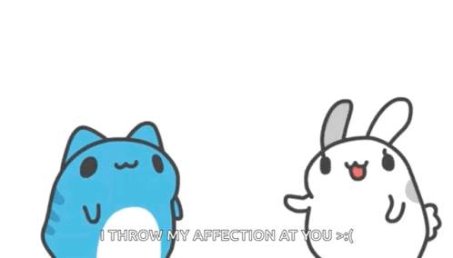 a cartoon of a cat and a rabbit with the words i throw my affection at you above them