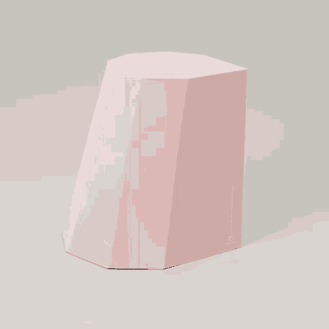 a pink octagon shaped stool with a sticker on the side that says ' scandinavian design ' on it