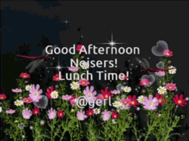 a picture of flowers with the words good afternoon noisers lunch time