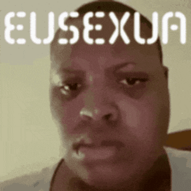 a close up of a man 's face with the word eusexua written on it