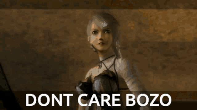 a video game scene with the words " dont care bozo " below it