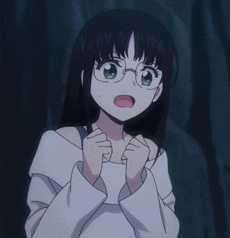 a girl wearing glasses and a white shirt has a shocked look on her face