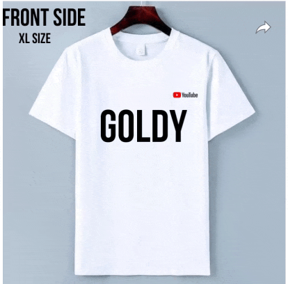 a white t-shirt with goldy on the front
