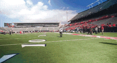 a football field with the number 10 in white