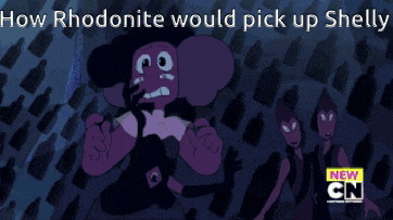 a cartoon of rhodonite picking up shelly from cn