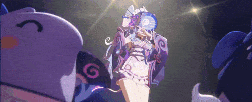 a cartoon character is standing in a dark room with a glowing light behind her