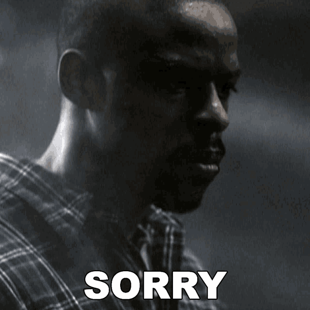 a man in a plaid shirt is making a sorry gesture