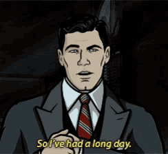 a man in a suit and tie is saying so i 've had a long day