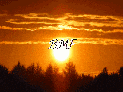 a sunset with the word bmf written in the middle