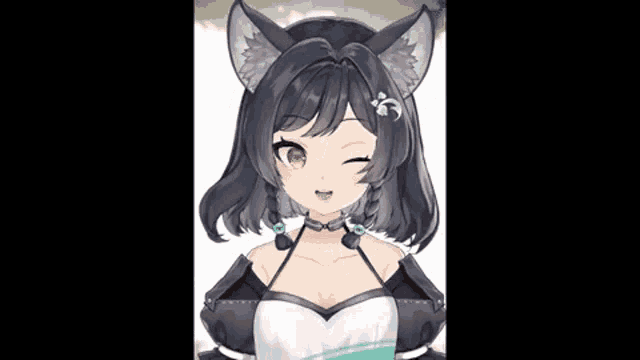 a close up of a girl with a cat ear and a flower on her head .