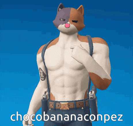 a man with a cat mask on his face and the words chocobananaconpez written on the bottom