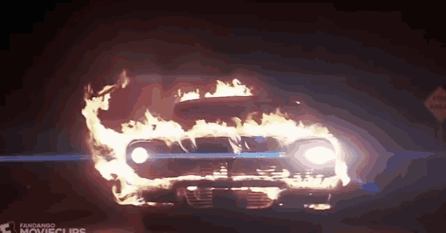 a car that is on fire with the word movieclips on the bottom right
