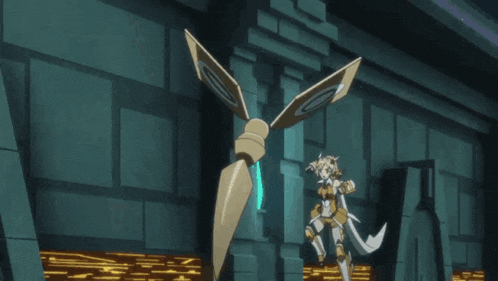 a cartoon character is fighting another character in a room with a purple v on it