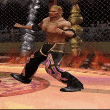 a man in a wrestling outfit with the letter a on the pants