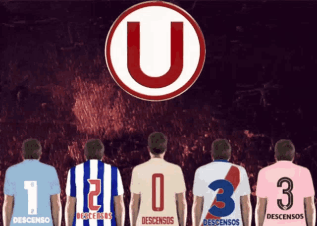 a group of soccer players are standing in front of a u logo