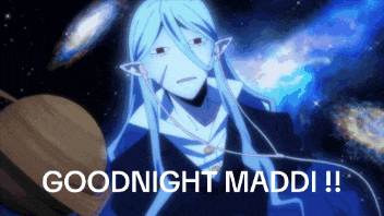 a cartoon character says goodnight maddi in the space